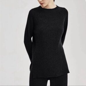 Nap Loungewear Cashmere Rib Knit Crew Neck Pullover Sweater XL Womens Black Cozy